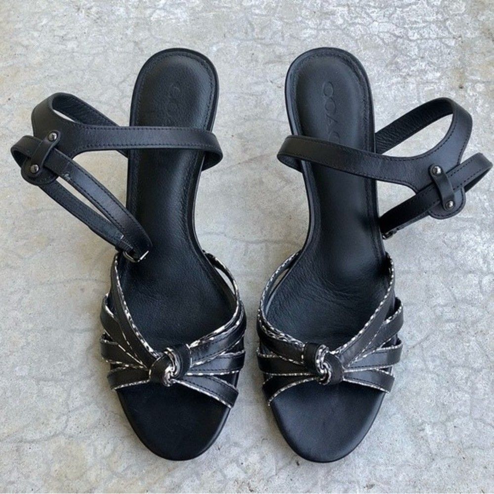 Coach Strappy Sandals Heels Shoes Black White Leather NWOT NWOB 9.5 - Picture 5 of 7